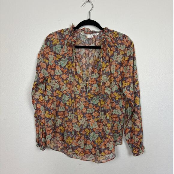 Veronica Beard Antonette Fall Floral Print V Neck Light Weight Cotton Blouse 6 - Picture 2 of 6
